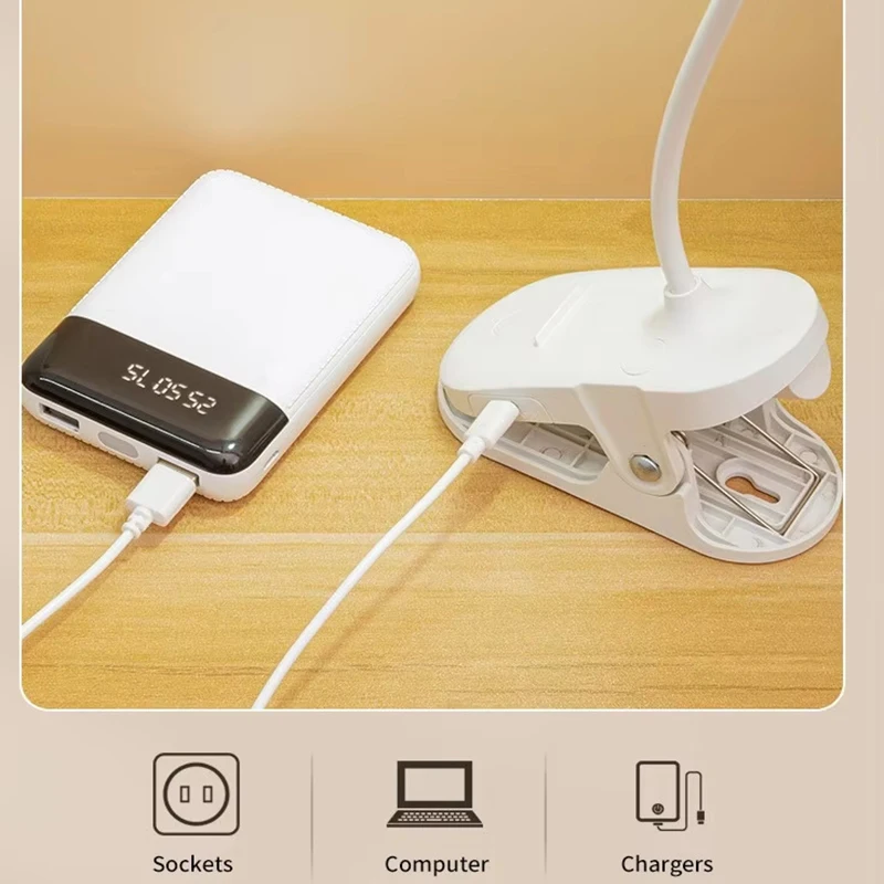 Portable USB Table Lamp Rechargeable Desk Lamp with Clip Bed Reading Night Light LED Touch 3 Modes Dimming Eye Protection Light 6
