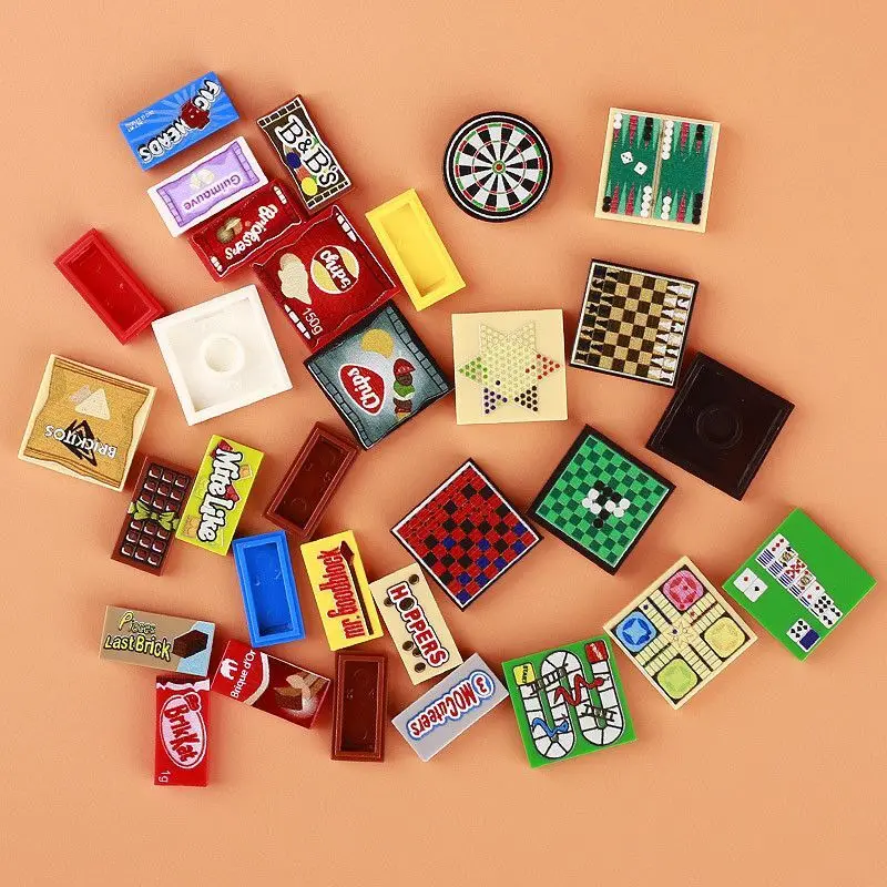 

Small Building Block City Chocolate Chips Board Game Food Print Figure Accessories Compatible Friends Kids Toys for Girls Gift