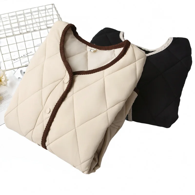 Plus Size Women Parka Autumn/Winter New Fashion Block Color Loose Argyle Padded Coat 2429