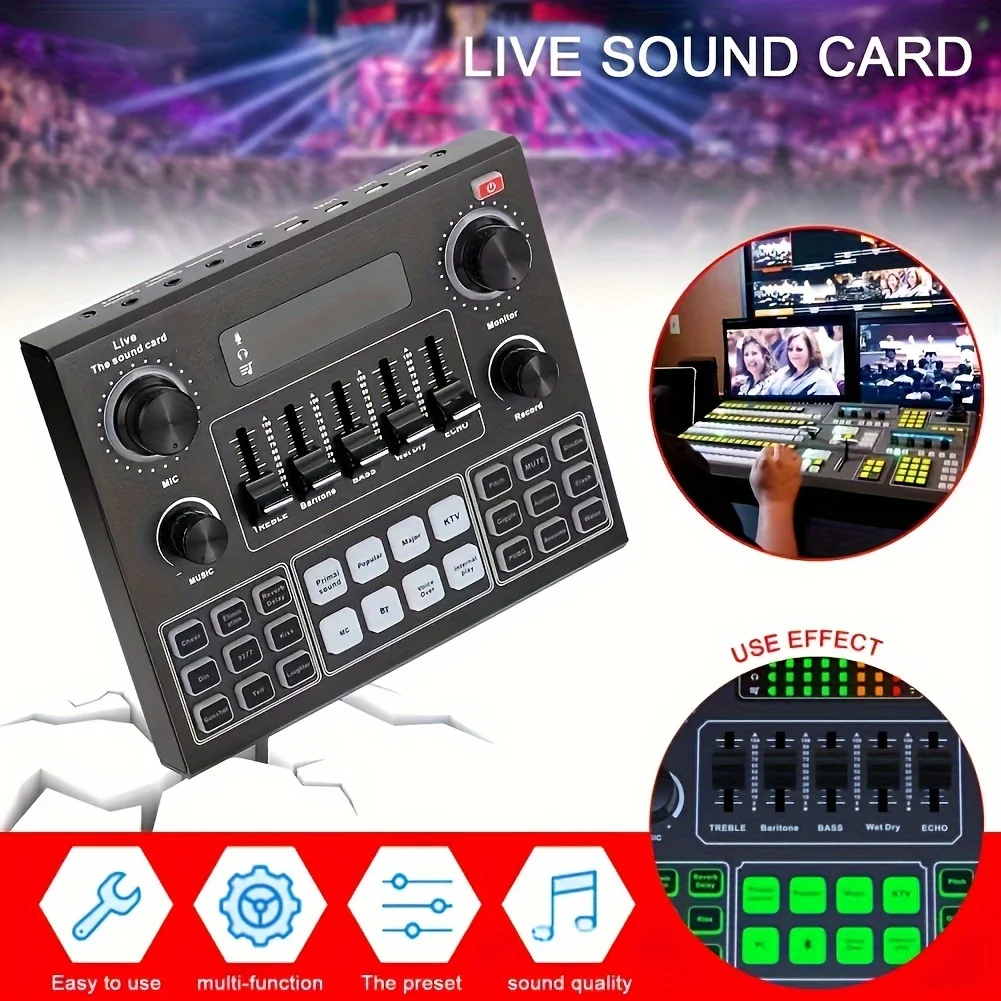 Audio Mixer Sound Card Audio Interface V9 Audio Mixer USB External Sound Card for Headset Microphone Live Broadcast for Mobile Phone Computer