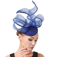 New Ladies Royal Blue Bridal Derby Pillbox Hats With Bowknot Flower Imitation Sinamay Hat Women Wedding Hair Accessories SYF774 1