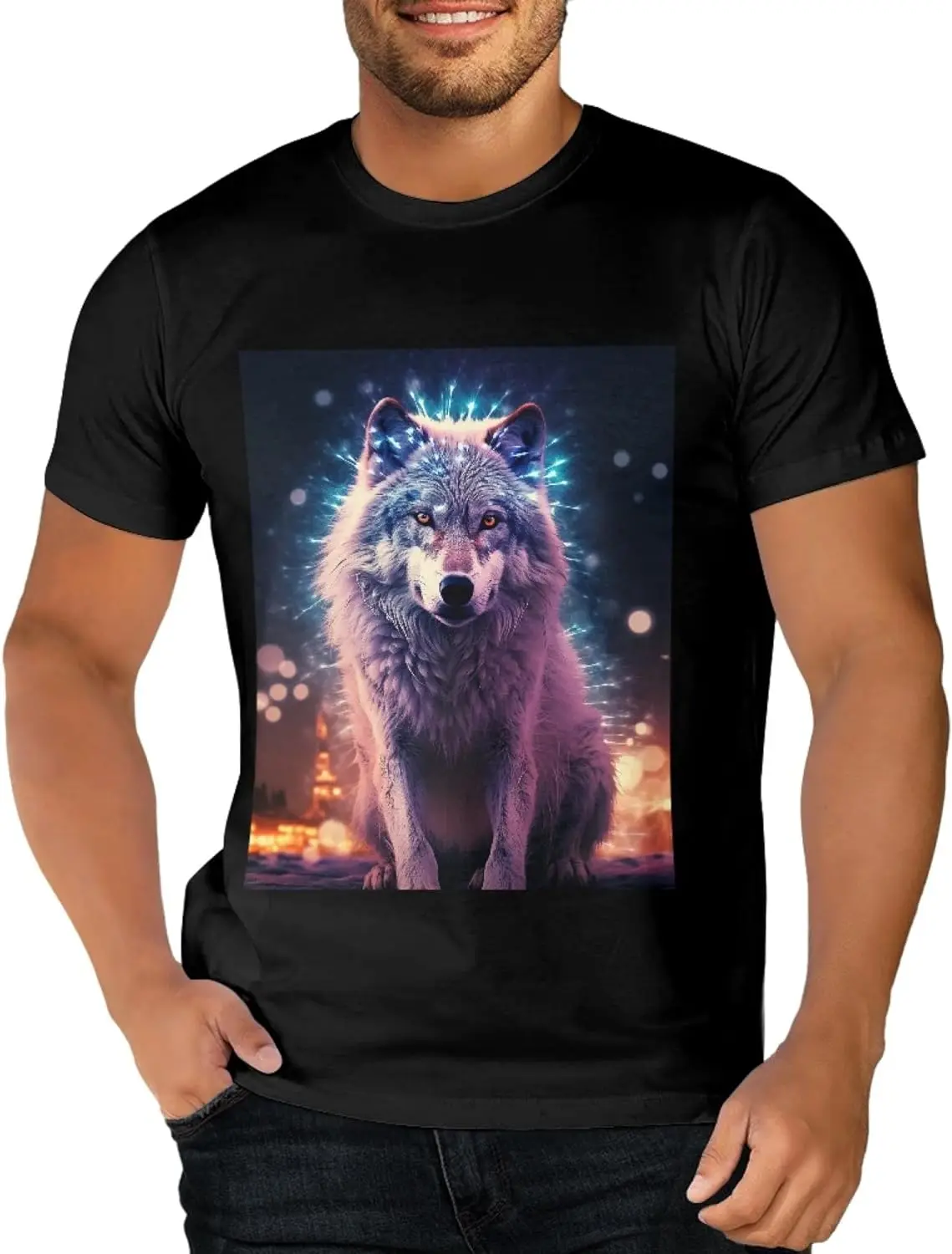 

Unisex Cotton Short Sleeve Crewneck T-Shirts 3D Wolf Printed Graphics Top Casual Tees