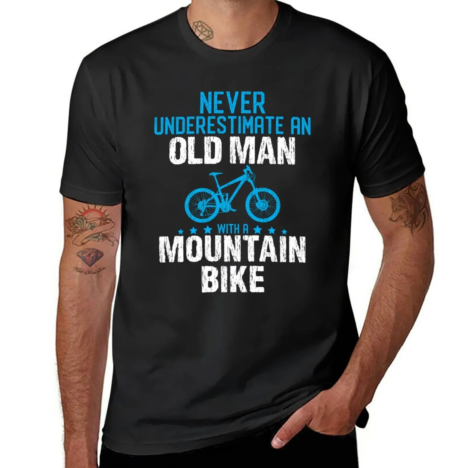 

Mountain Biker Gift For Men Never Underestimate Old Man With A Mountain MTB Bike T-Shirt vintage graphics blacks men t shirt