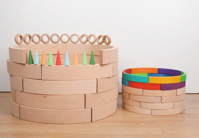 Kids Rainbow Building Blocks Wooden Toys Constructor Stacking Games Droplets Cones Mushrooms Montessori Materials Education Toys
