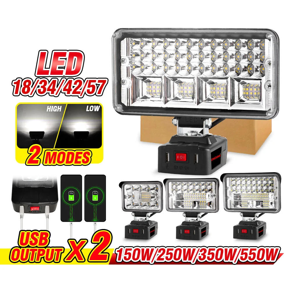 LED Worklight 150/250/350/550W  Flashlight Outdoor Lighting Spotlight For Makita 18V Li-ion Battery