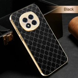 Retro Grid Pattern Gold Plating Frame Leather Phone Case - Hard Cover - Redmi Note 11E Pro (Black)