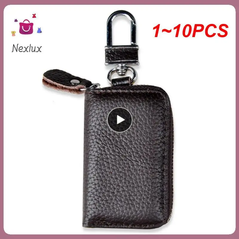 

1~10PCS Fashion Simple Key Holder Genuine Leather Wallet Unisex Solid Key Wallet Organizer Bag Car Housekeeper Wallet Card