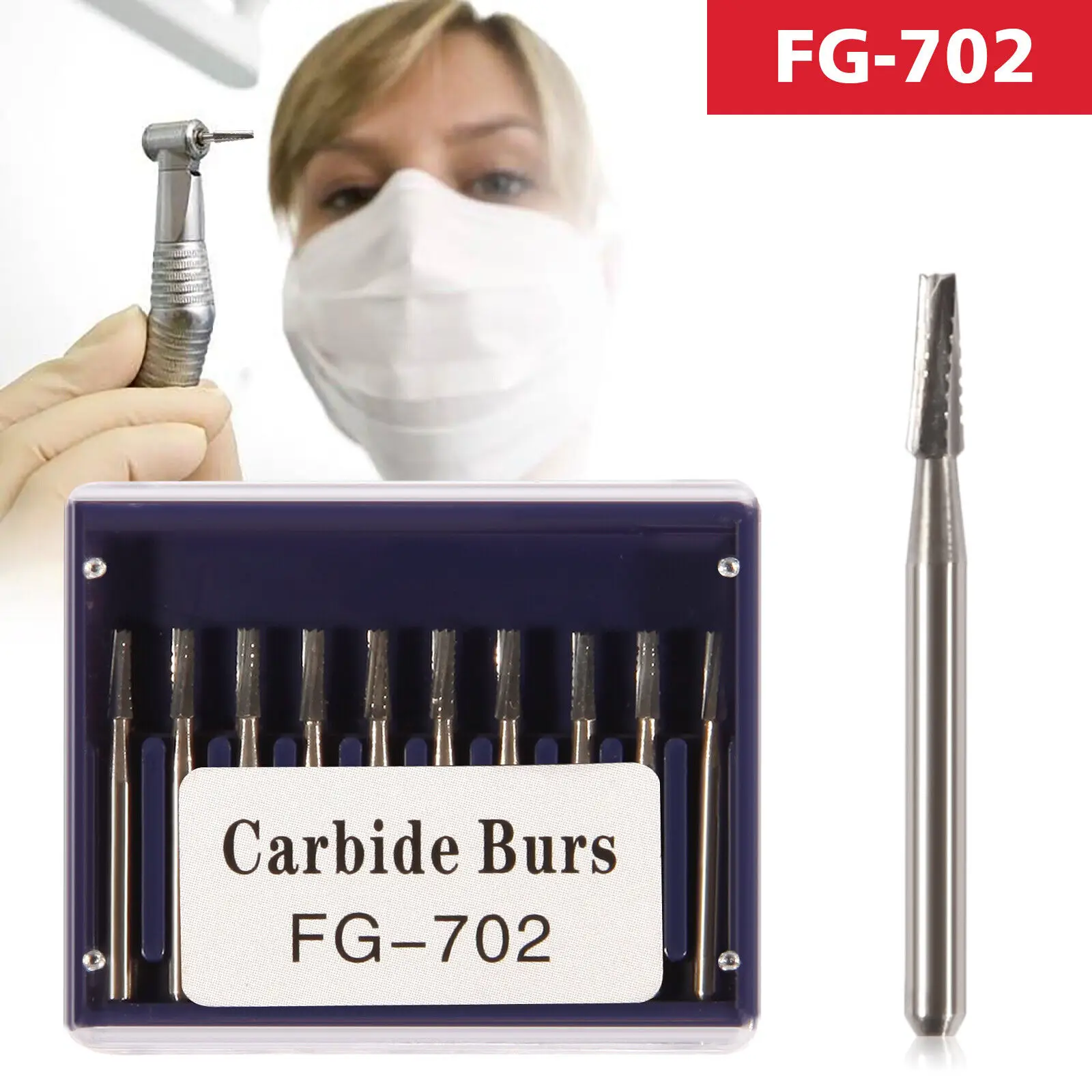 10pcs/1Box Dental Carbide Steel Burs Cone drill FG for High Speed Handpiece FG-702 6