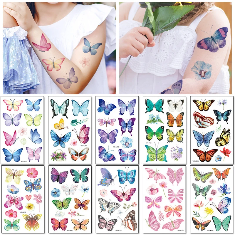 

10Pcs Butterfly Temporary Tattoos for Children Small Tattoo Stickers for Kids Hand Fake Tatoo Body Art Girl's Birthday Gift