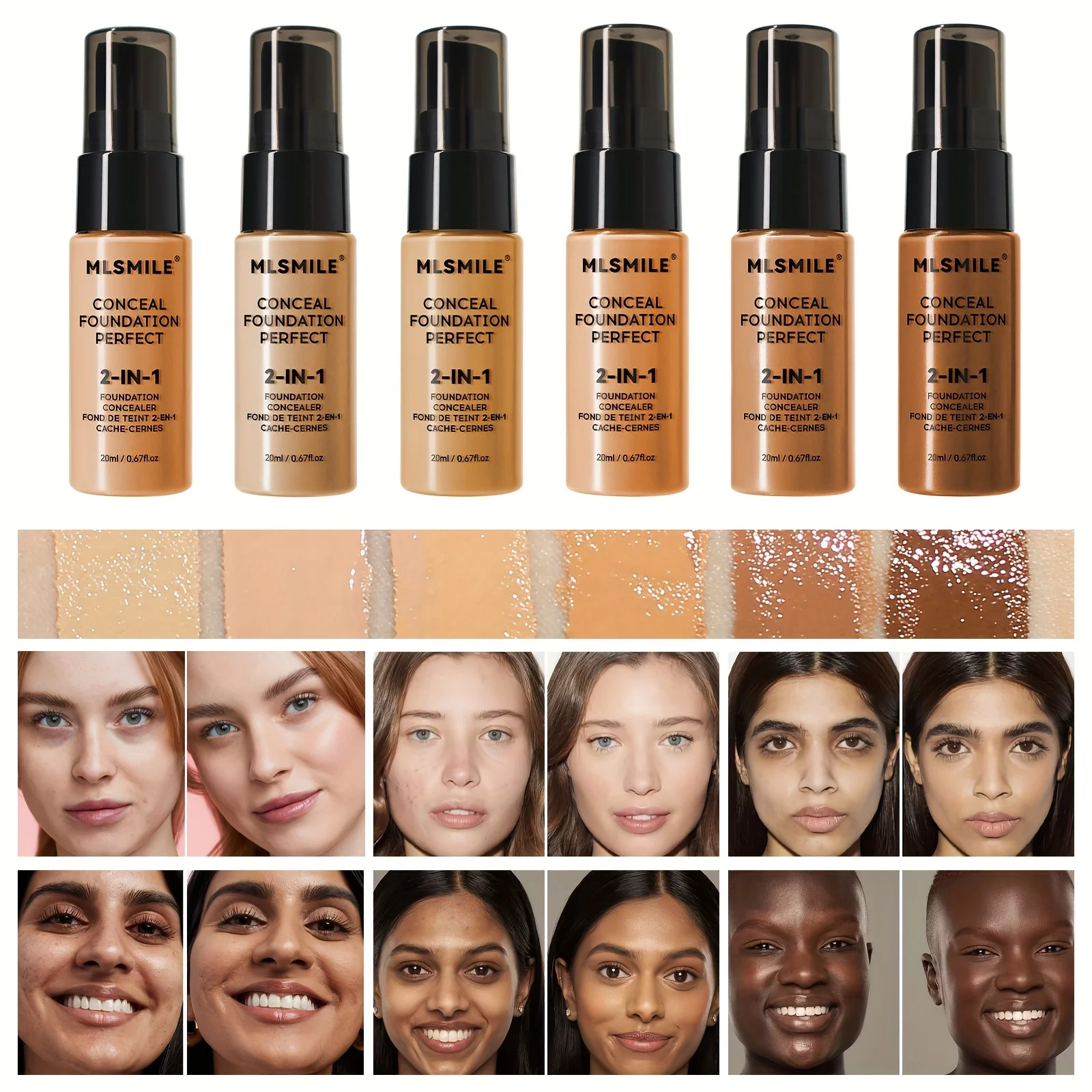Liquid Foundation 2-In-1 Oil Control Liquid Foundation And Conceal Full Coverage Long Lasting Waterproof Hydrating And Brightening Concealer