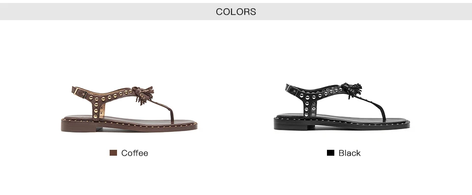 BEAUTODAY Gladiator Sandals Women Calfskin Leather Fringe Rivet Flip Flops Summer Ladies T-Strap Flat Shoes Handmade_vogvips.com