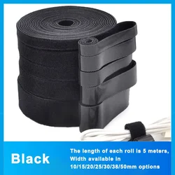 Versatile Double - Sided Hook & Loop Cable Organizer Straps - 5m/Roll, Adjustable and Self - Gripping - 15mm 5meters (Black)