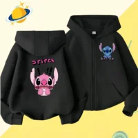 New Stitch Zipper Hoodies Girls Sweatshirt Autumn And Winter Long Sleeve Harajuku Pullovers Disney Stich Casual Hooded Tops 2