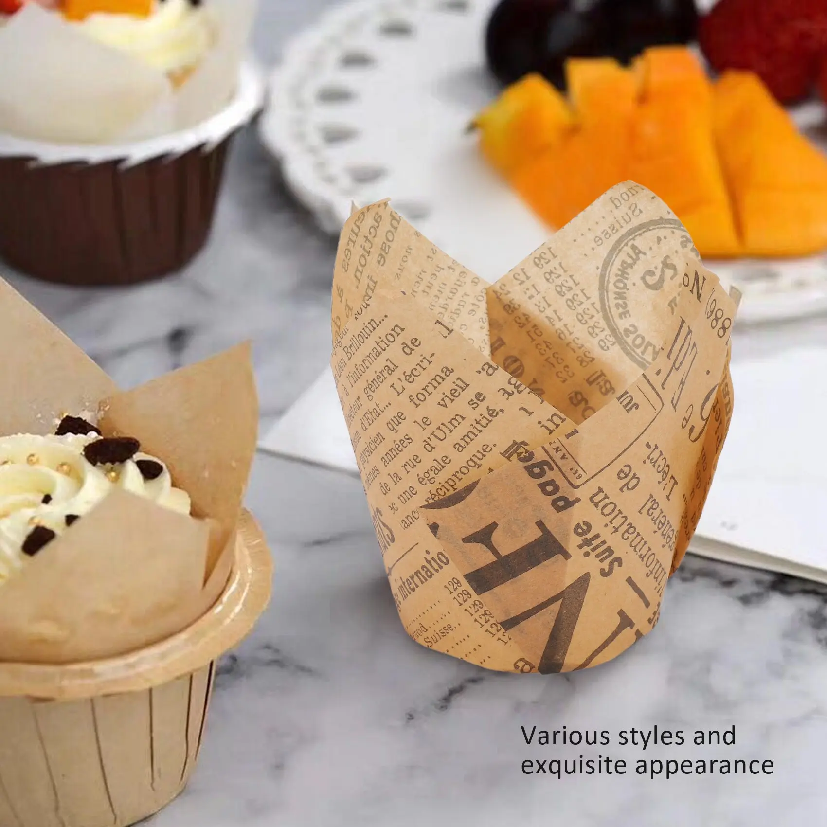 B59ACupcake Molds,200 Pieces Tulip Baking Cups Muffin Cups Cupcake Liners Muffin Cases for Birthday Shower Party 3