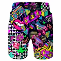 Cartoon Music Colorful Graffiti Beach Shorts Men 3d Print Swim Trunks Summer Surf Board Shorts 80s 90s Street Short Pants 1