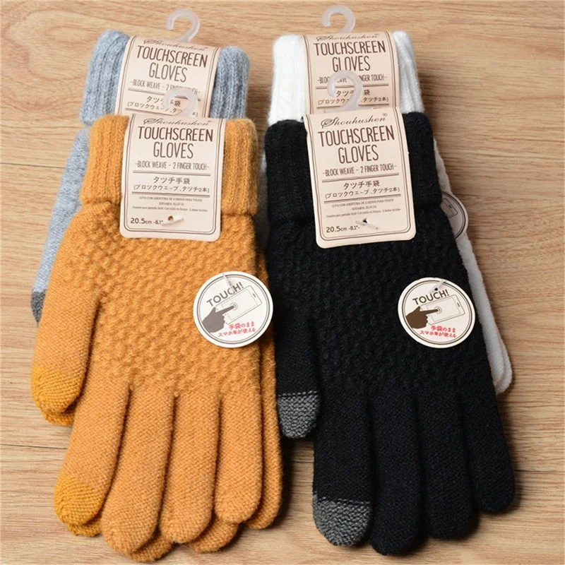

Winter Touch Screen Gloves Women Men Warm Stretch Knit Mittens Imitation Wool Full Finger Guantes Female Crochet Luvas Thicken