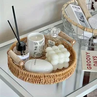1/3 Piece Hand Woven Imitation Rattan Round Storage Tray Wooden Vintage Imitation Rattan Fruit Basket Snack Tray Storage Tray 1