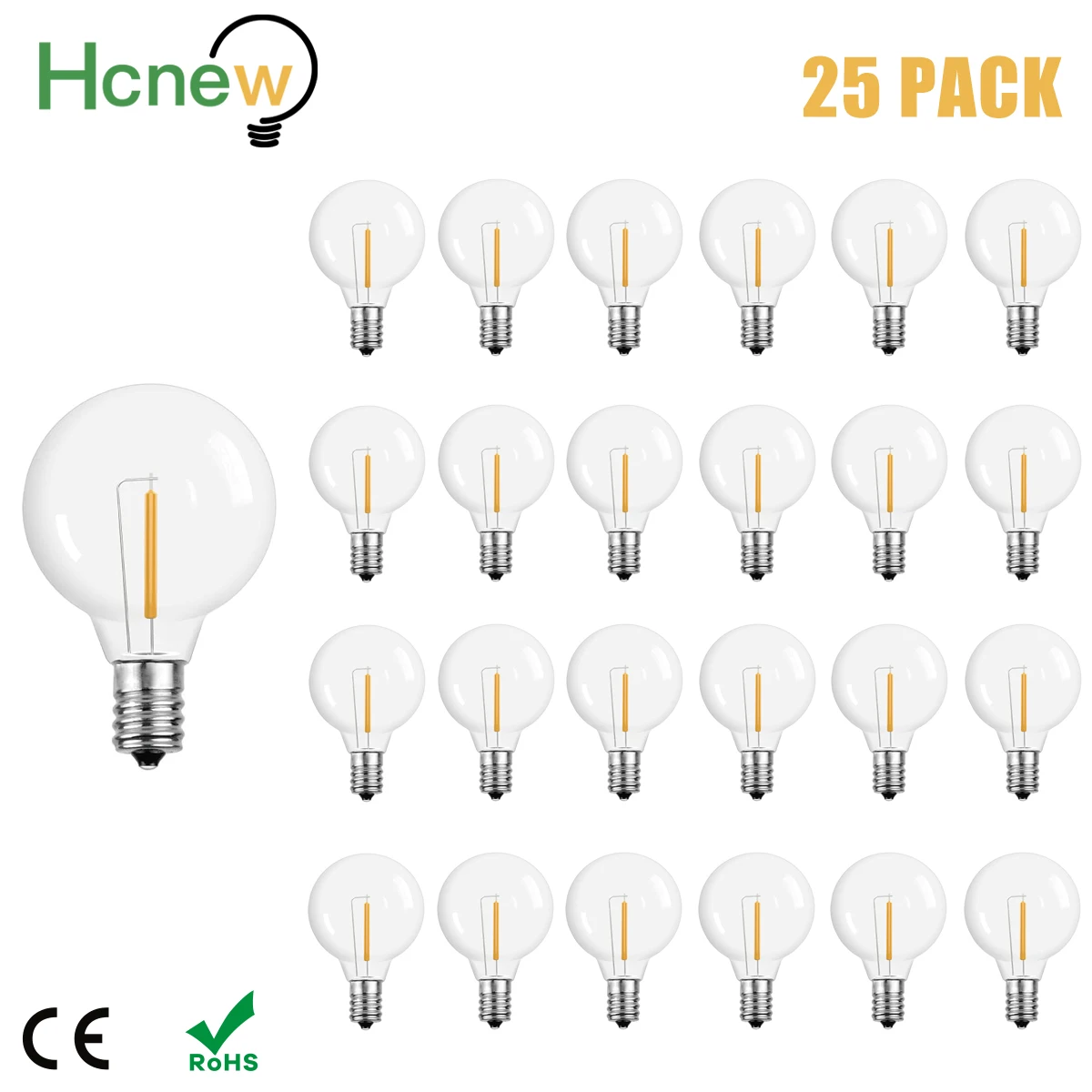 25PCS G40 1W LED String Lights Replacement Bulb E12 110V 220V Warm White 2200K LED Lamps Replace G40  7W Incandescent Bulbs