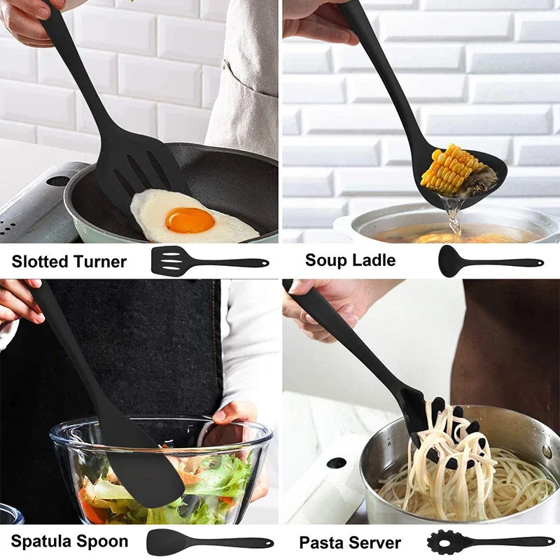 10/11Pcs Silicone Cooking Utensils Set Heat Resistant Turner Spatula Spoon Shovel Oil Brush BBQ Clip Kitchen Utensils Cookware