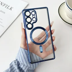 Luxury Plating Magnetic Clear Case Cover for Samsung Galaxy S20 Ultra (Navy)