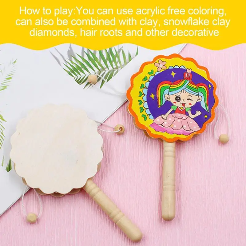 Wooden Rattle Toys Flower Shape DI Y Rattle Drum Boys & Girls Creative Percussion Instrument Portable Drum Toy For Kindergarten musical percussion instruments