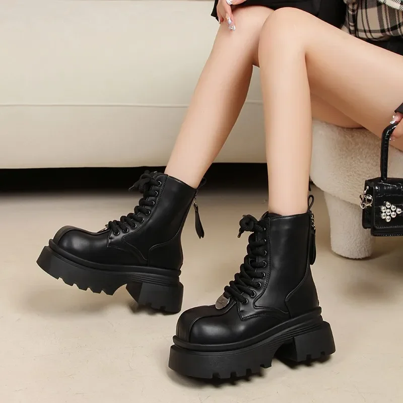 Women Flats Ankle Cool Boots Autumn Designer Platform Shoes 2025 New Brand Fashion Dress Chelsea Boots Walking Zapatillas Female