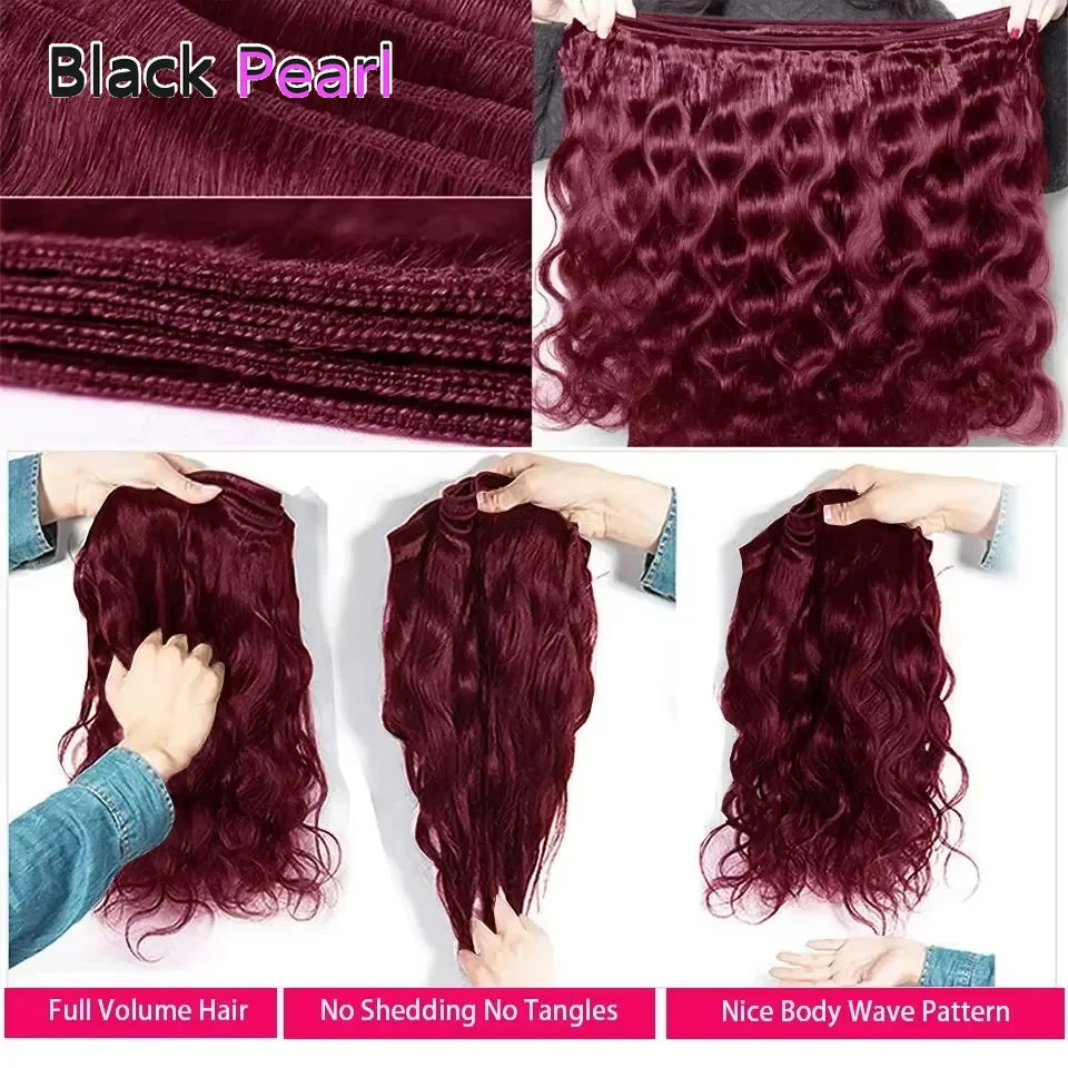 Burgundy 99j Body Wave Bundles Brazilian Red Color Human Hair Bundles 1/3/4 Pcs Hair Extensions Body Weave Colored Bundle 2