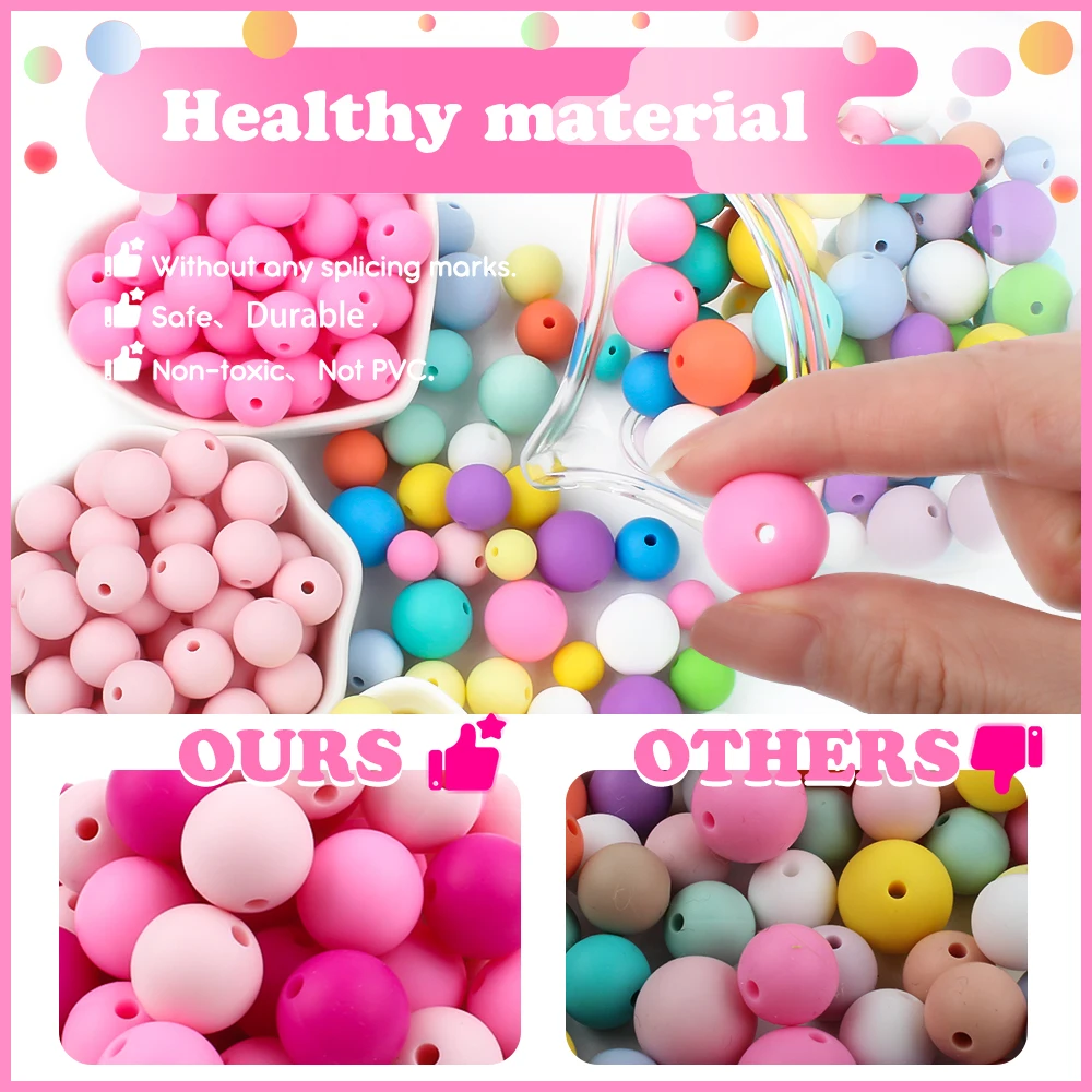 Silicone Beads for DIY Jewelry and Crafting - BPA Free, 12mm Round - Assorted Quantities