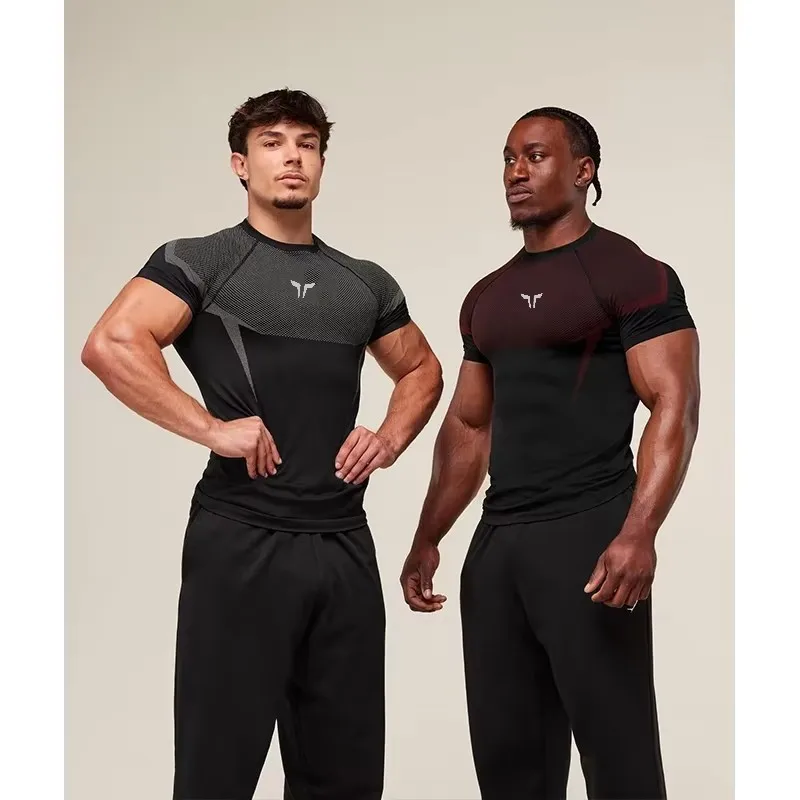 Summer men's short sleeved T-shirt sports running speed dry tight top men's fitness T-shirt training brand men's sportswear