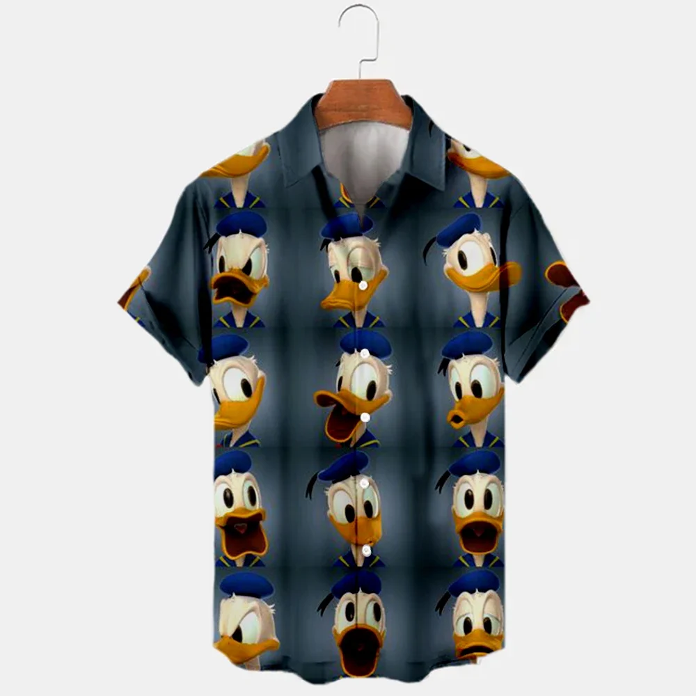 Summer Designer New Cartoon Mickey Print Shirts Cute Disney Anime Shirts Men's Lapel Tops Hawaiian shirt