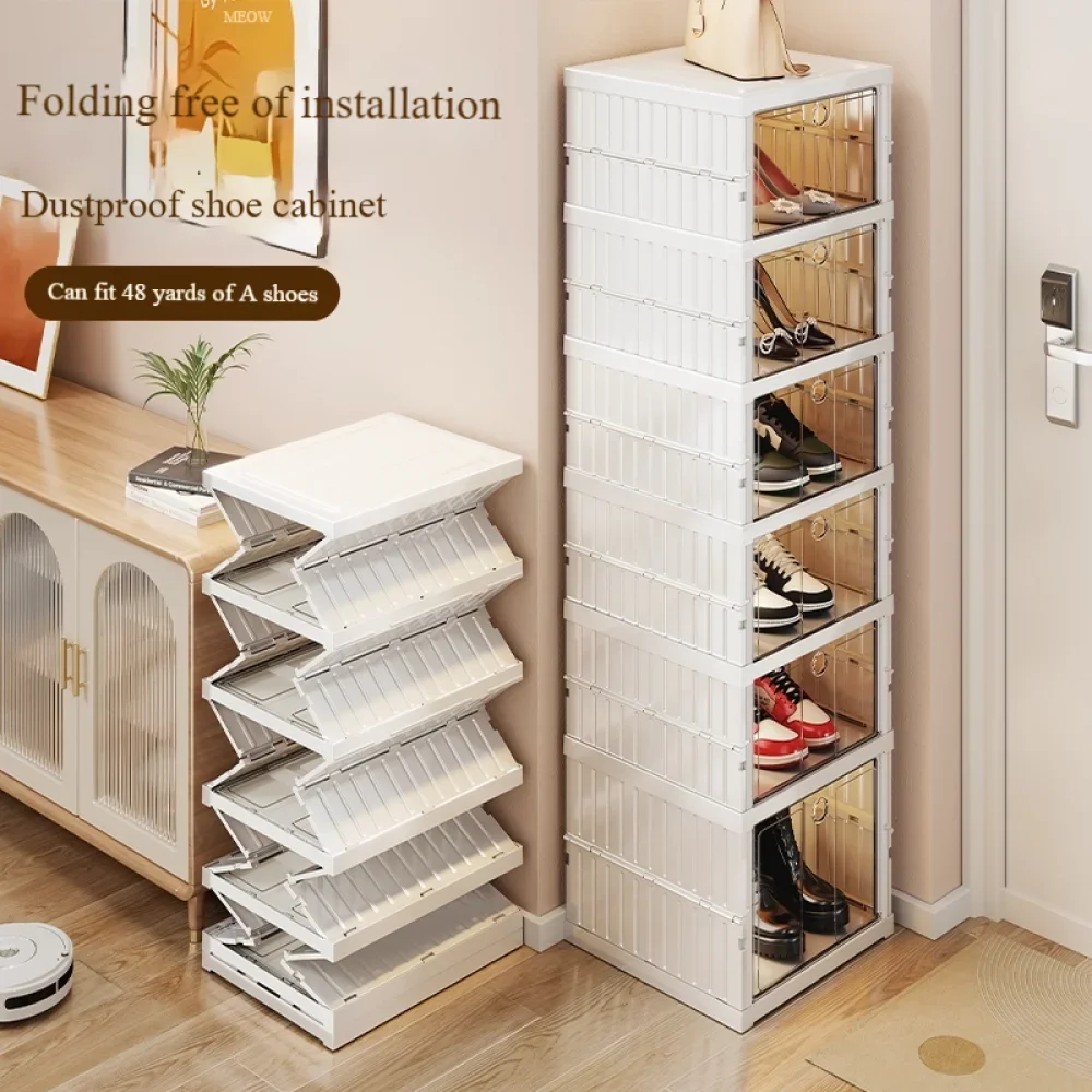 Stackable Foldable 6 Layer Shoes Box Transparent Sneaker Shoe Storage Organizers Box Dustproof High-top Cabinet Shoe Rack Shelf