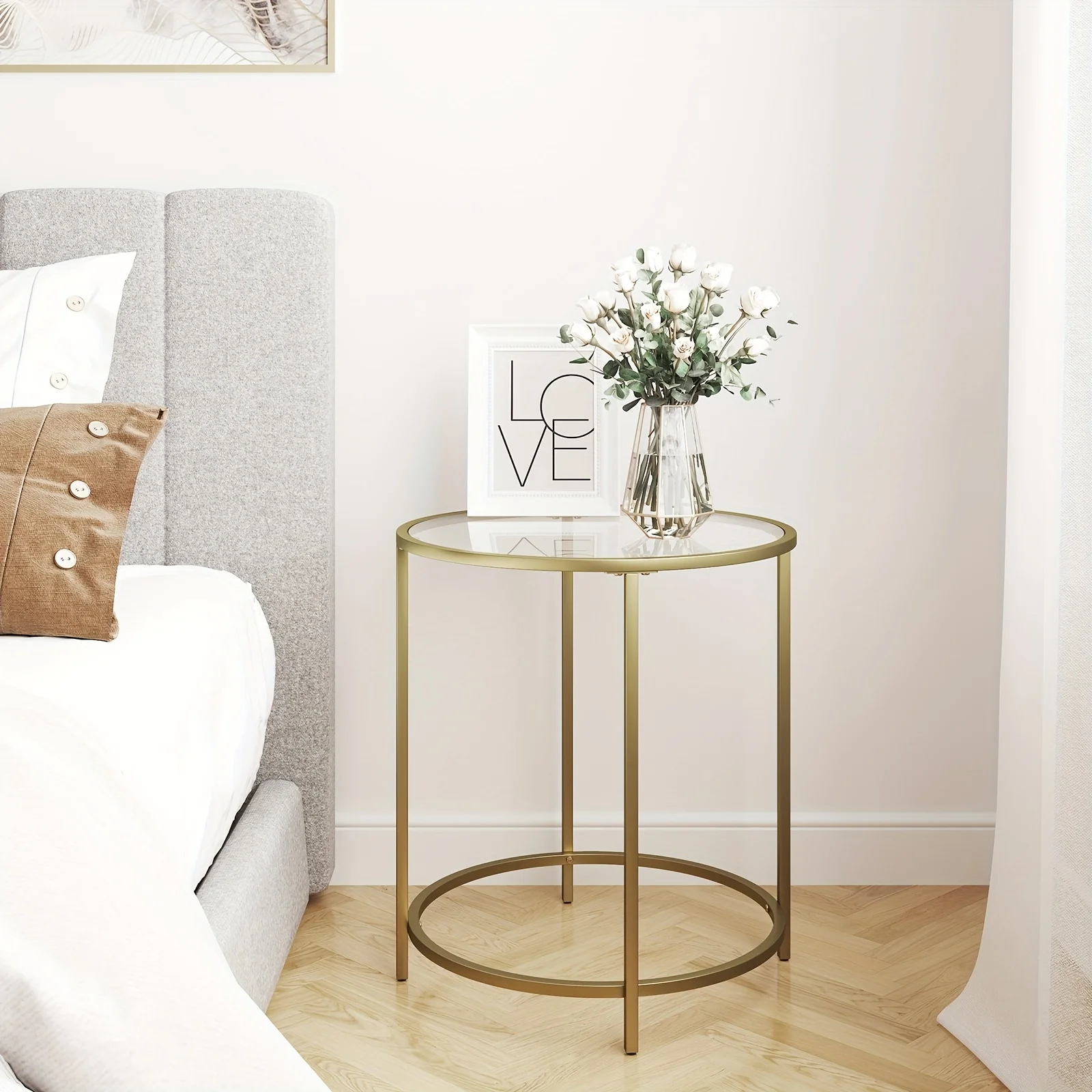 Round Side Table - Modern Classic Design with Sturdy Metal Frame & Scratch-Resistant Tempered Glass Top, Space-Saving Accent Table for Living Room, Bedroom, Balcony - Easy Assembly Indoor/Outdoor Furniture, Sleek Home Decor, Durable Construction, Home Dec