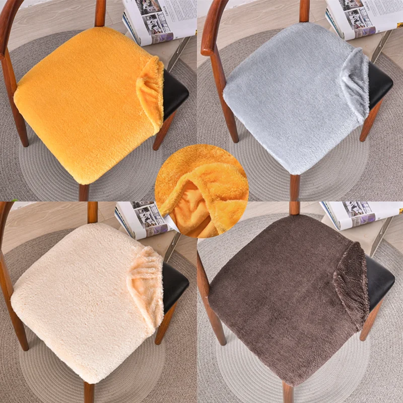 

Long Plush Dining Seat Cushion Cover Soft Velvet Stretch Spandex Kitchen Chair Covers Chair Slipcover for Banquet Office Hotel