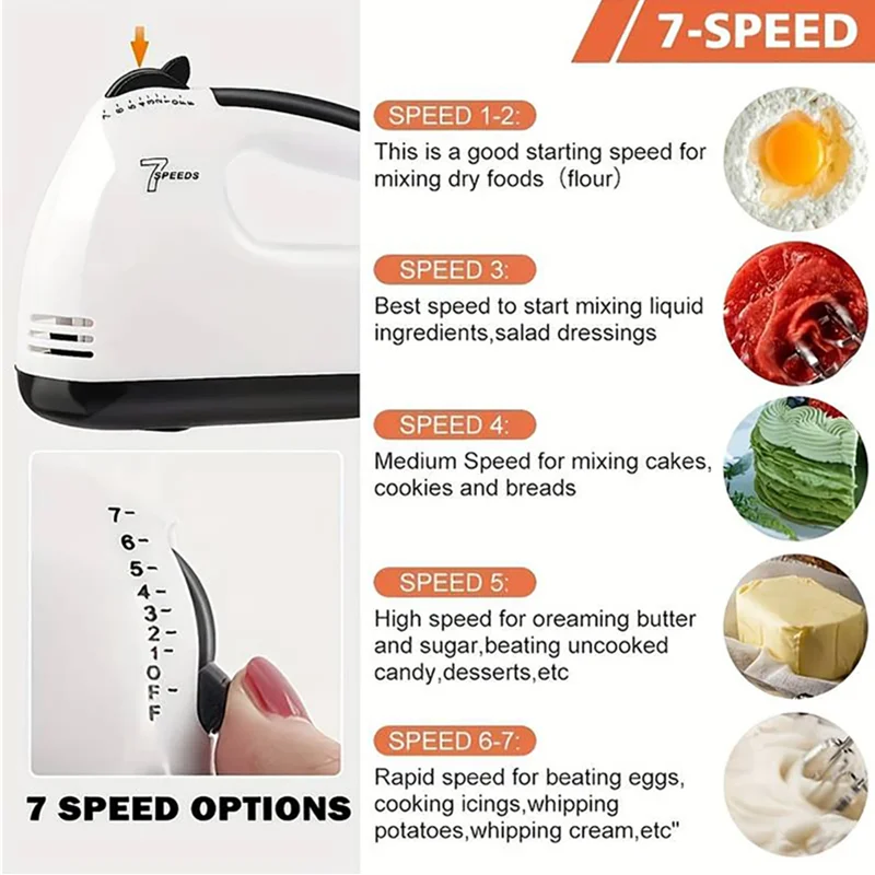 Handheld electric egg beater, household automatic mixer, egg white and cream beater, mini 7-speed white 5