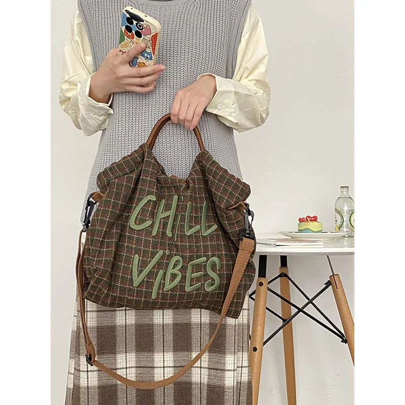 

Youda New Wool Fabric Shoulder Bag For Women Simple Fashion Plaid Pattern Crossbody Large Casual Capacity Shopper Tote Bags
