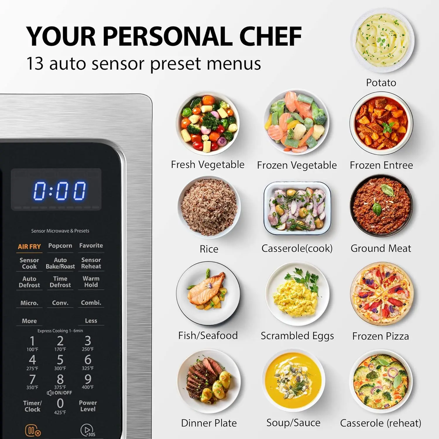 4-in-1 ML-EC42P(SS) Countertop Microwave Oven, Smart Sensor, Convection, Air Fryer Combo, Mute Function, Position Memory 13.6" 4