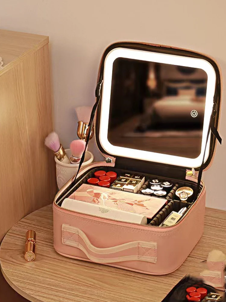 Make Up Bag Full Screen Mirror Cosmetic Case Women Handbag Smart LED