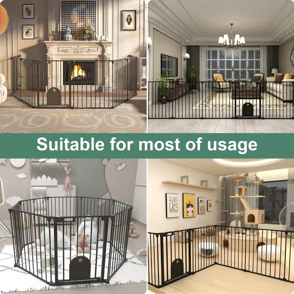 192" Extra Wide Baby Gate Cat Door Foldable Dog Gate Pet House Stairs Doorways Fireplace
