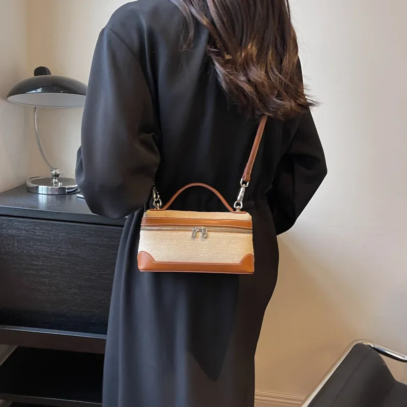 retro canvas handbag for women,women’s summer crossbody bag,contrast color casual handbag,small square canvas shoulder bag,casual women’s sling bag,retro fashion canvas purse,lightweight canvas handbag