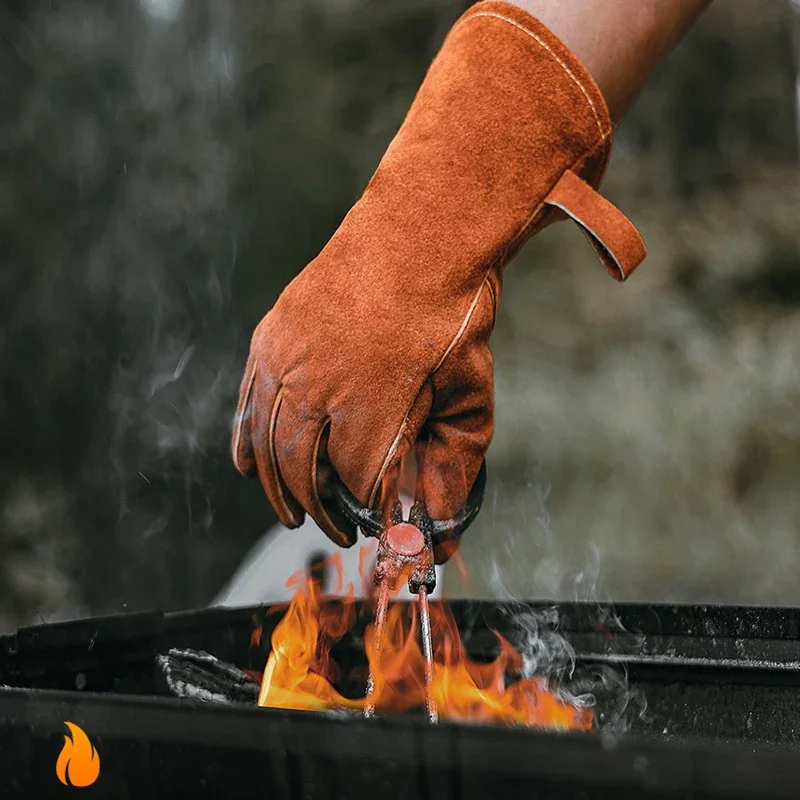 

932℉ Heat-resistant Fireproof Leather Welding Gloves for BBQ Oven Grill Fireplace Tig Mig Baking Furnace Stove