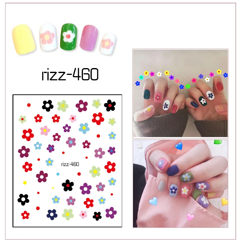 

Красочные цветы RIZZNAIL, граффити, мультяшный стиль, индивидуальная картина для маникюра, Высококачественные наклейки для ногтей