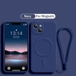 Magnetic Wireless Charging Silicone Strap Case - Soft Liquid Protective Cover - iPhone 13 Mini (Blue)