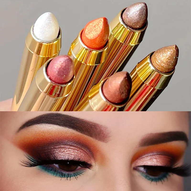 

Двухсторонние Перламутровые тени для век, 6 цветов, хайлайтер, ложная ручка для шелкопряда, водостойкая, стойкая, для глаз, Осветляющий макияж