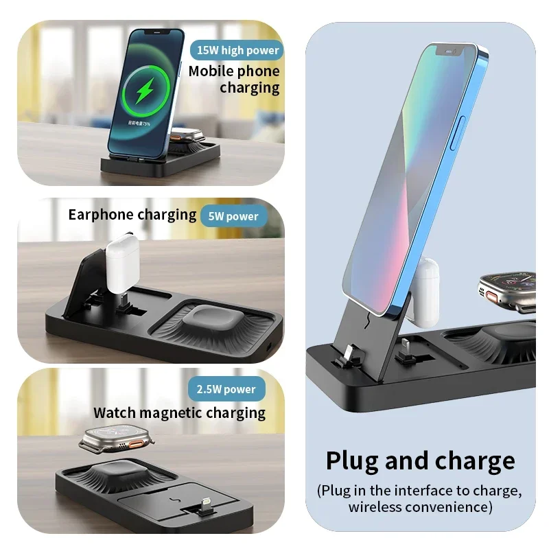 Caricabatterie Wireless 15W Mag-safe 3 in 1, Caricatore magnatico pieghevole Sen