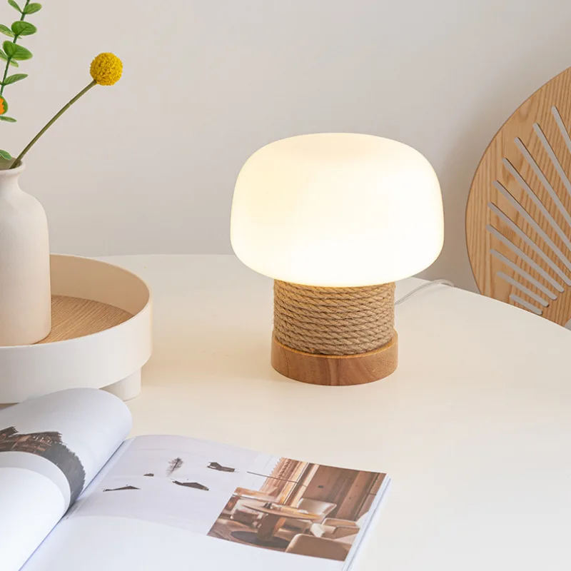 

Twine White Glass Table Lamp Japanese Cream Wind Bar Bedside Lamp Nordic Home Lamps Room Decor