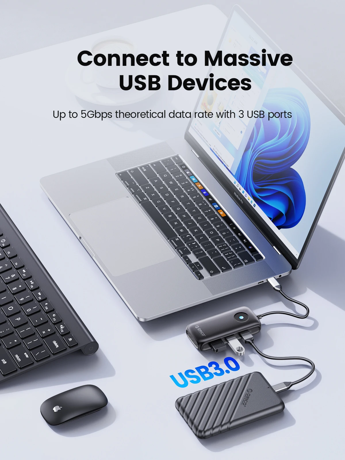 ORICO USB 허브 HDMI-com 어댑터 USB-C, RJ45 USB 3.0 2.0 PD 100W 독, 맥북 프로 에어 M2 M1 스플리터 도킹 스테이션용, 4K