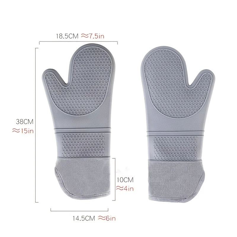 Silicone Oven Hot Mitts, Extra Long Professional Baking Oven Gloves , Quilted Liner- Food Safe,Pot Holders Cooking,Kitchen