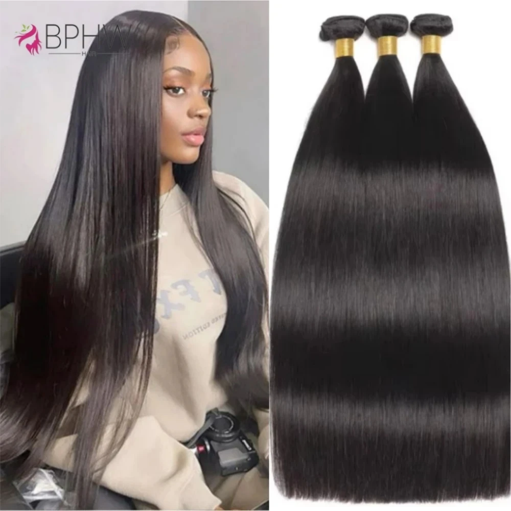 Human Hair Extensions Brazilian Bone Straight 3 4 Bundles 30 Inch For Women