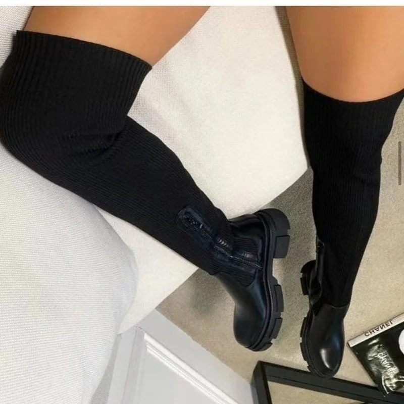 Europe Thigh High Boots Women Casual Plush Knee Boots Brand Designer Ladies Leather Long Boots White Women Boots 2022