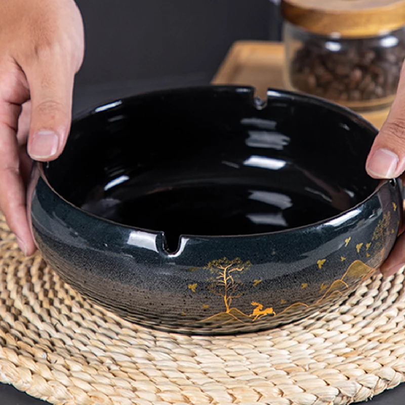 1PC Ceramic Ashtray Round Ashtray Living Room Office Anti-fly Ash Storage Home Decoration Decoration Cigar